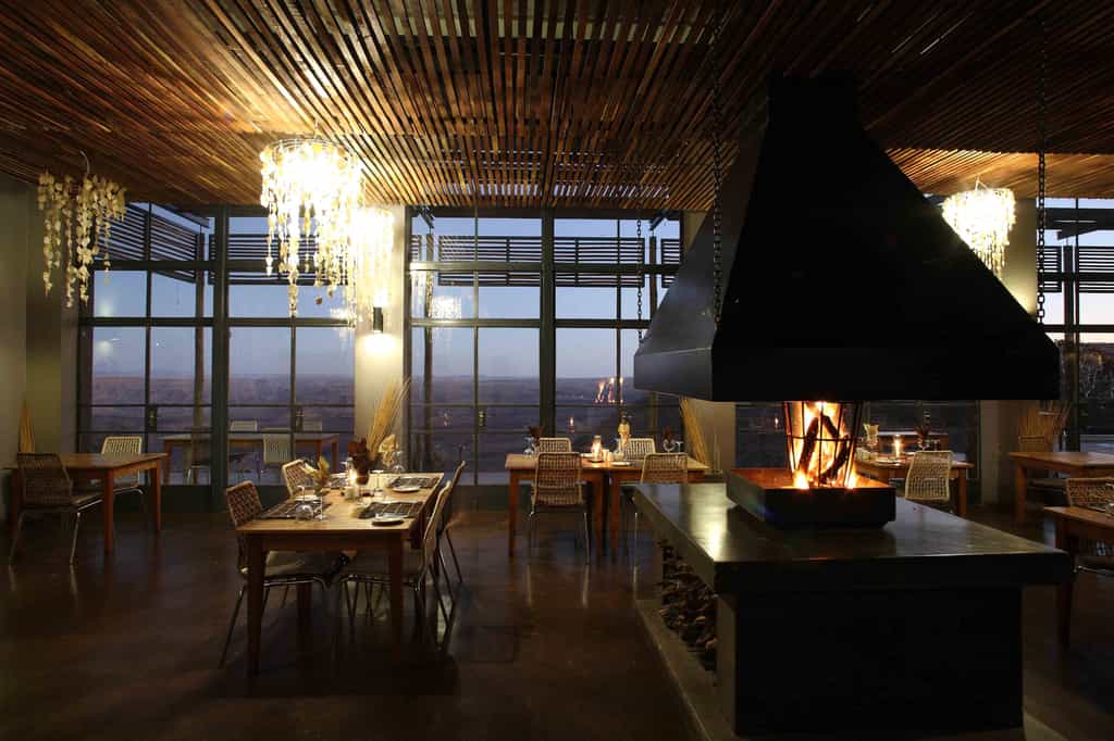 Dinner area and fire place 