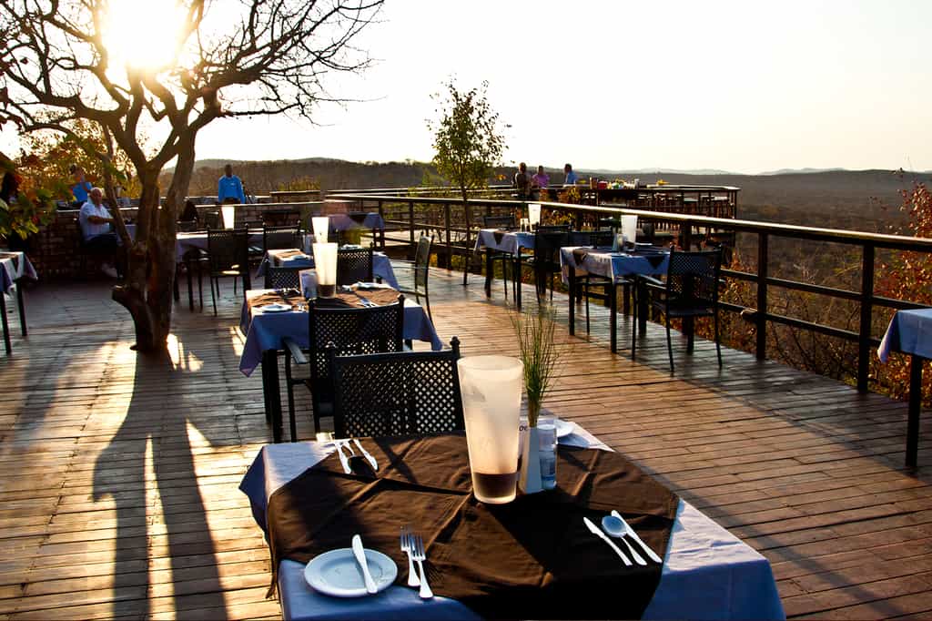 The wooden platform for sundowners  is high above the Mopani bush and offers an amazing view of the landscape.