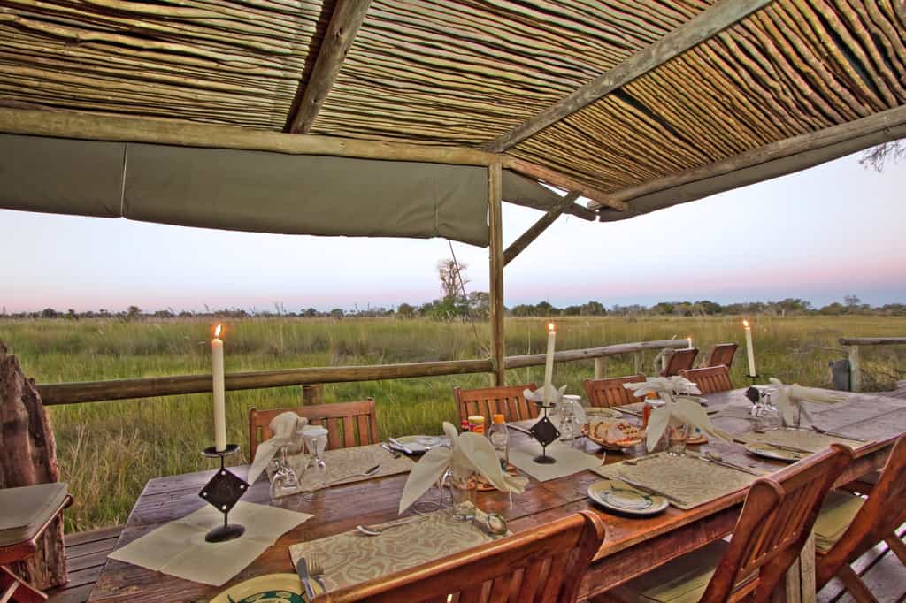 Meals are enjoyed on the deck with spectacular views across the floodplains to distant island forests.