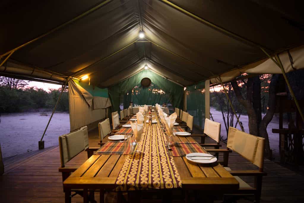 The dining tent located at the main lodge