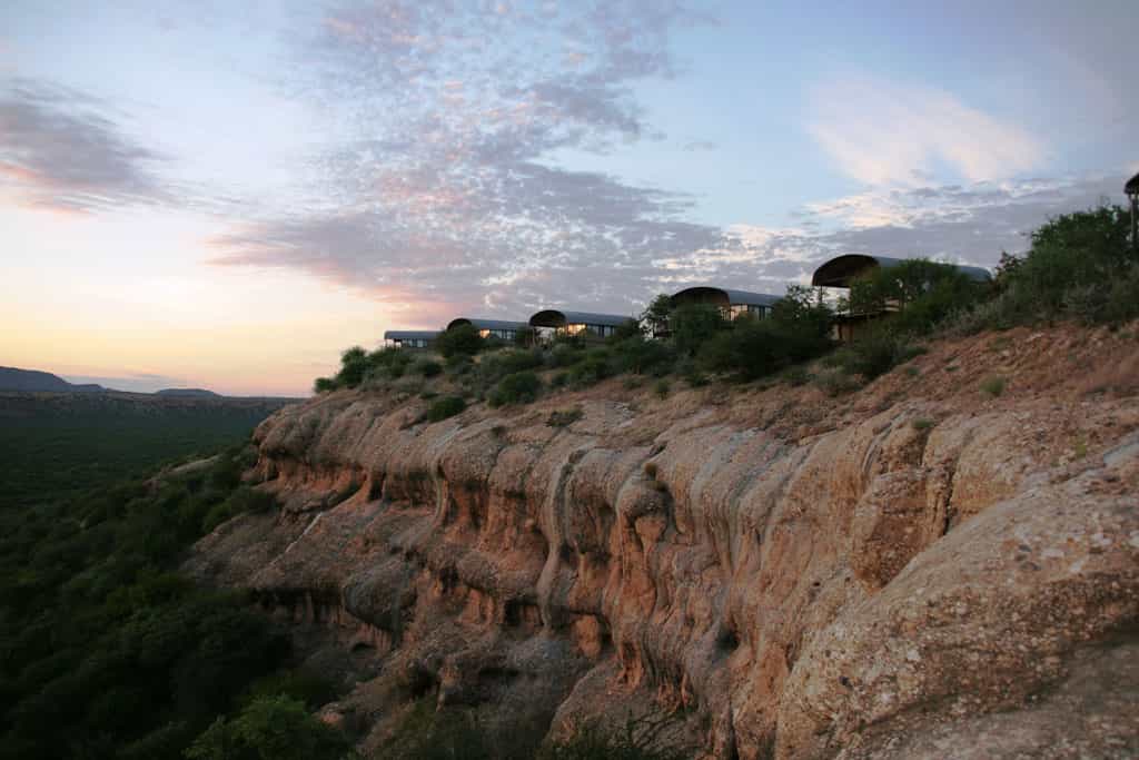 Chalets constructed on the edge of the terrace facing the east.