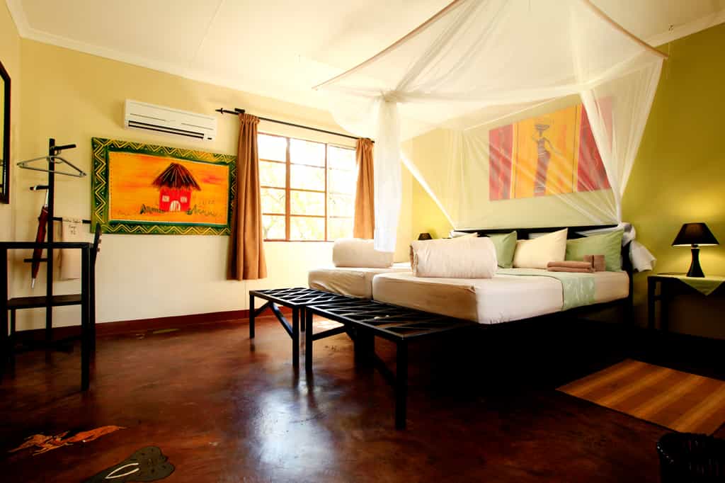 The interior of a bungalow at Etosha Safari Camp.