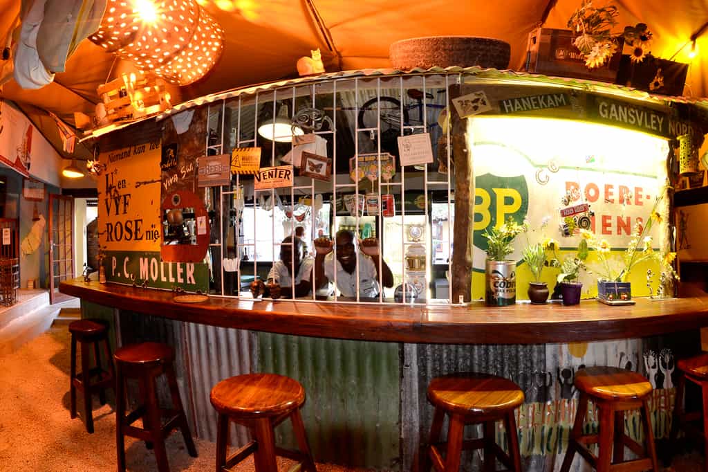 The Oshebeena Bar is styled to look like an African township bar.