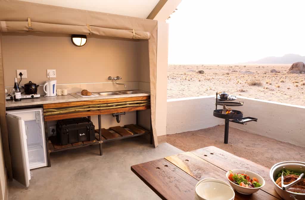 Desert Quiver Camp Patio with kitchenette and barbeque