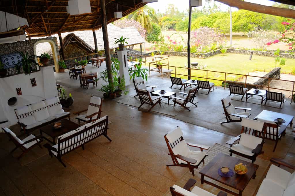 Mafia Island Lodge lounge and restaurant area