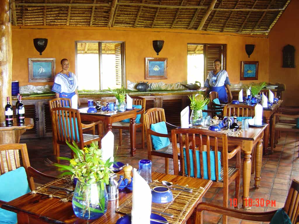 The cool and inviting dining room