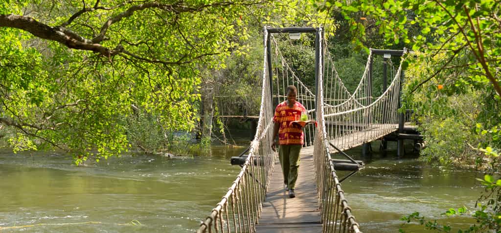 Crossing from One Island to the other across our swing bridge