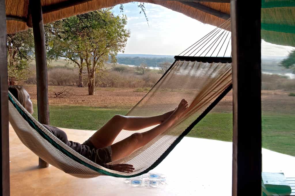 Accommodation at Imbabala- each room has a small verandah, view and hammock.