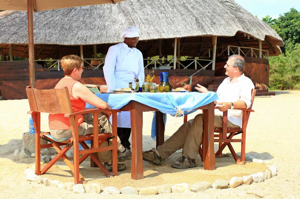 Lunch on the beach at Kungwe Beach Lodge