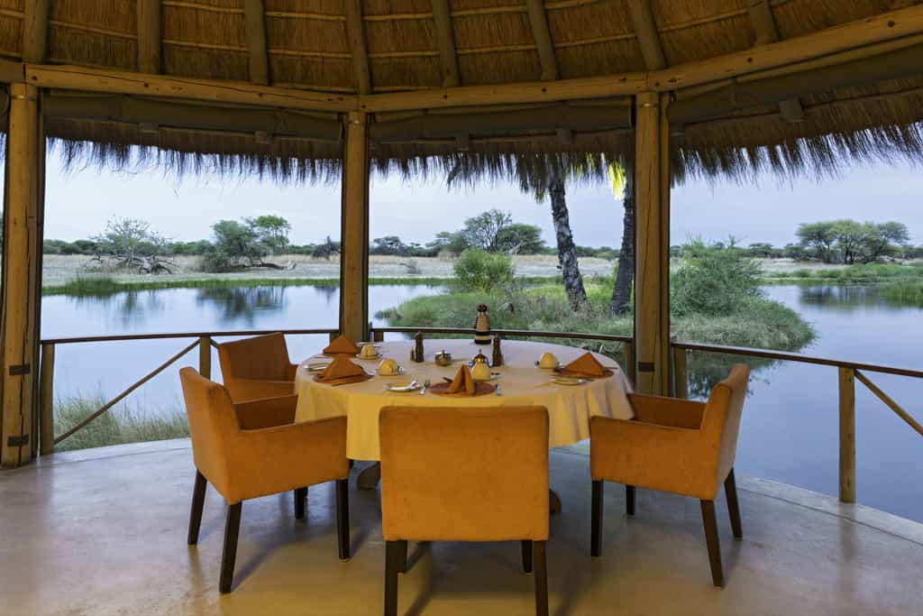 Dining at Onguma Bush Camp overlooking the waterhole