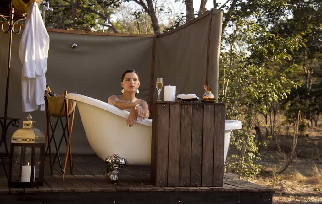 Luxurious outside bath in honeymoon suite