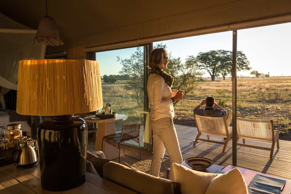 A spacious guest tent with wide open views