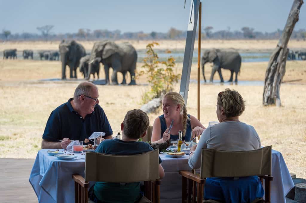 Enjoying brunch with the elephants in the distance