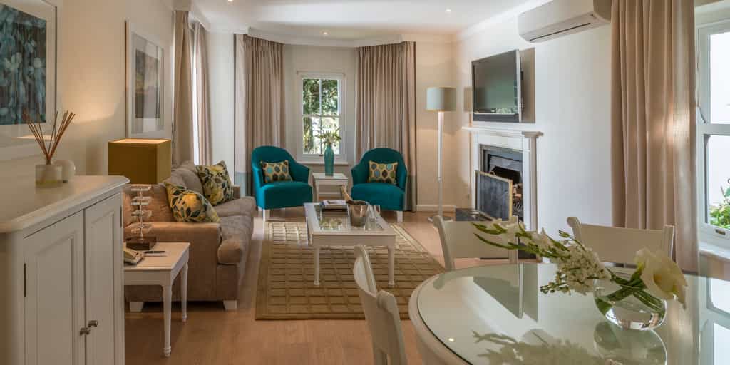 Overlooking the golf course or gardens.