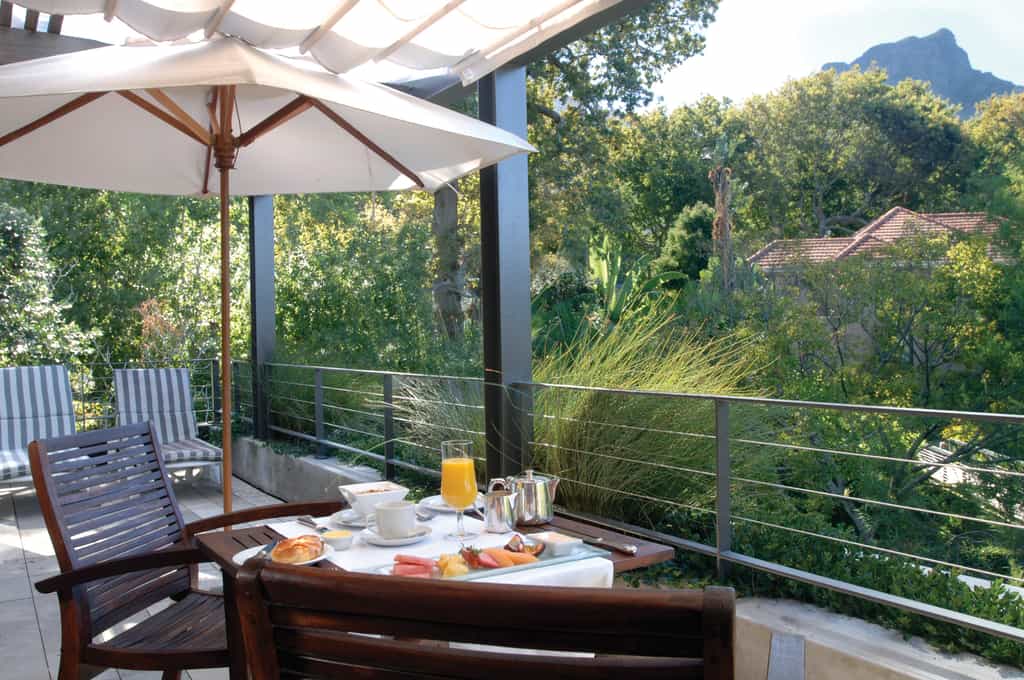 see the mountin and the garden