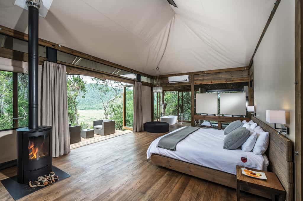 The tented suites have their own fireplace, air-conditioner (for heating and cooling), ceiling fans and of course lots of wonderful fresh air.