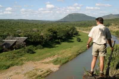 View from across the river of the lodge 
