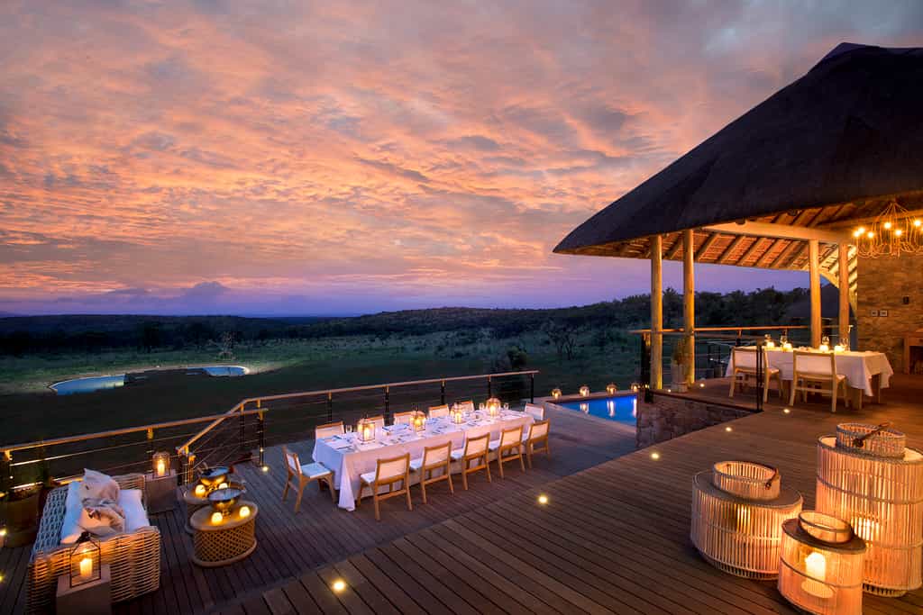 Mhondoro Game Lodge- Main Lodge Evening deck