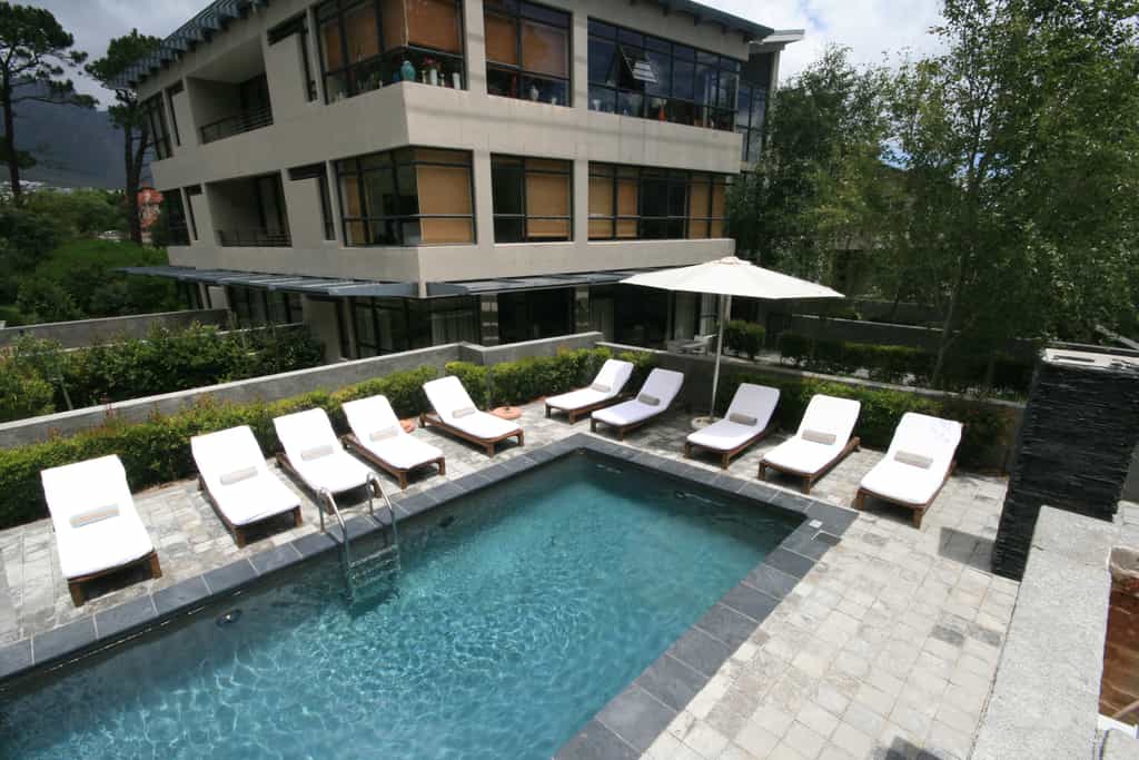 Close up view of pool area with property backround