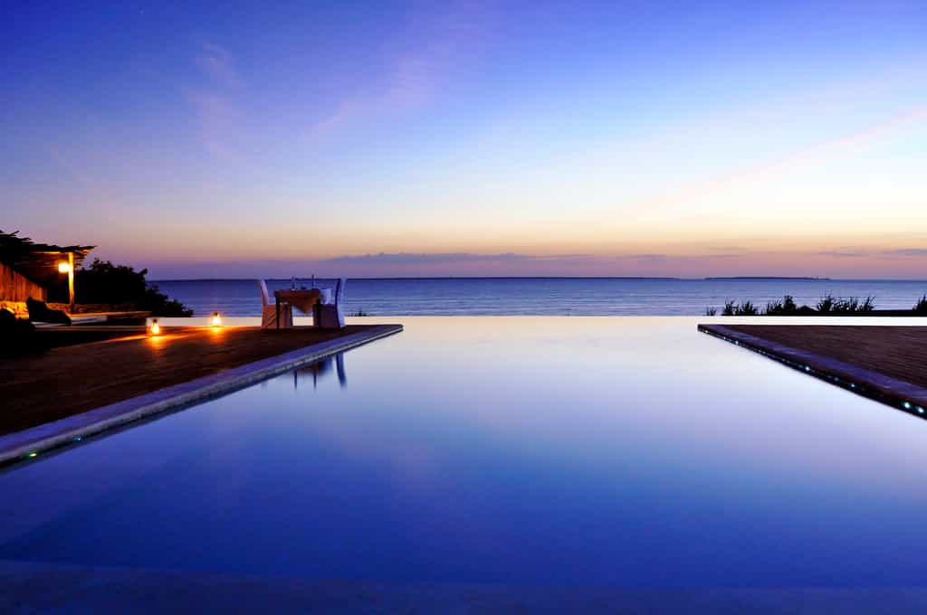 Picturesque infinity pool at dusk