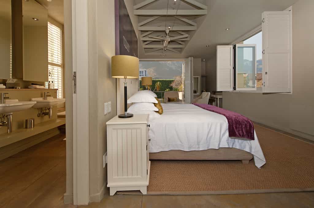 View of bathroom and bedroom from the sea facing balcony