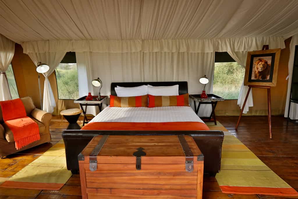 A couple of tents enjoy a king bed.  All are ensuite with flushing toilets and hot showers.  Power is provided by an inverter and available 24 hrs a day.  Very spacious with lots of room to relax and unwind