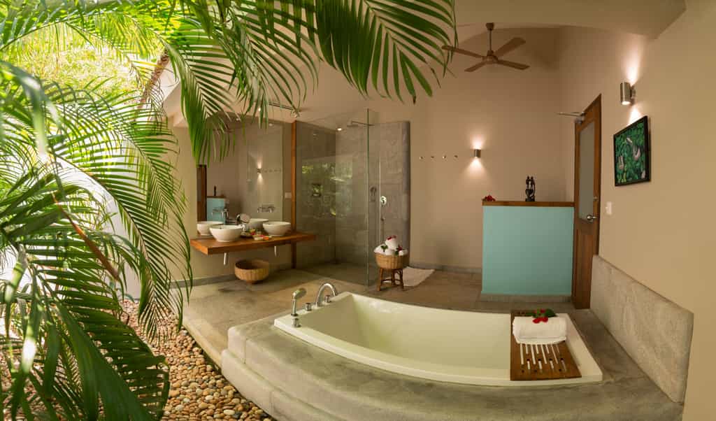 Partially open to sky bathrooms with Bath Tub