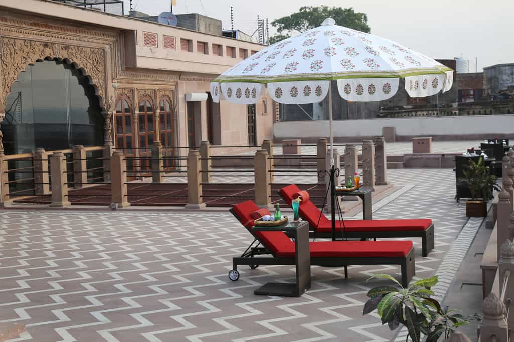 Lounging beds at Udayan terrace for Guests to enjoy river view