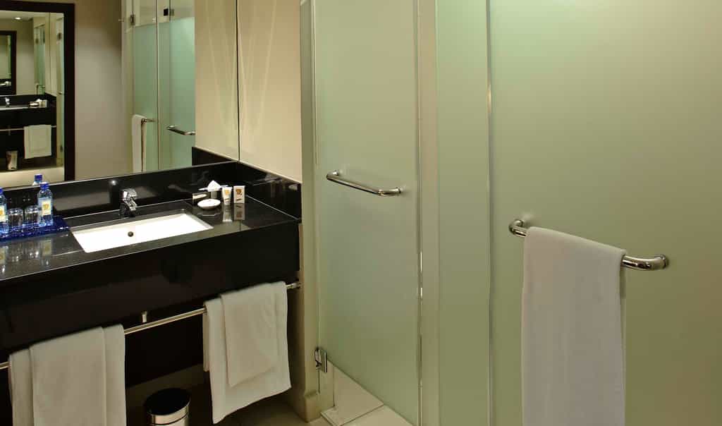 Guest room bathroom area