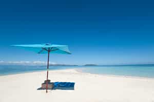Picnic on the beach under the palms in Mauritius