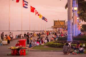 Walk along the Sisowath Quay in Phnom Penh