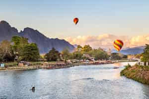 Take a scenic hot air balloon flight in Vang Vieng