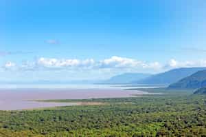 Game view from the water canoeing on Lake Manyara