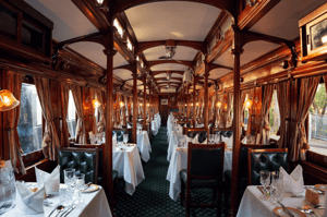 Enjoy a steam train dinner in Vic Falls, Zambia