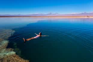 Float in the waters of Tebinquinche Lagoon, Atacama