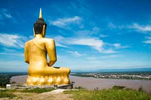 Look over Pakse city with the Golden Buddha
