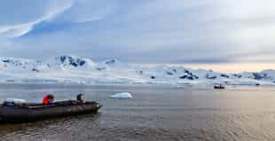 Zip through the icy waters of Antarctica on a boat
