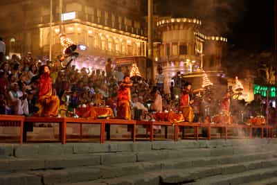 See the Ganga Aarti evening ceremony in Varanasi