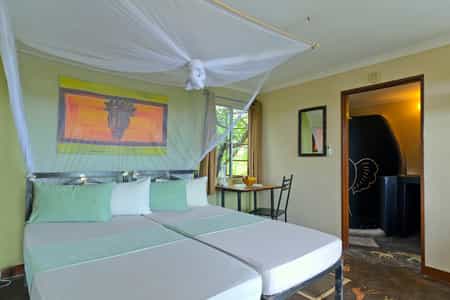 The interior of a bungalow at Etosha Safari Camp.