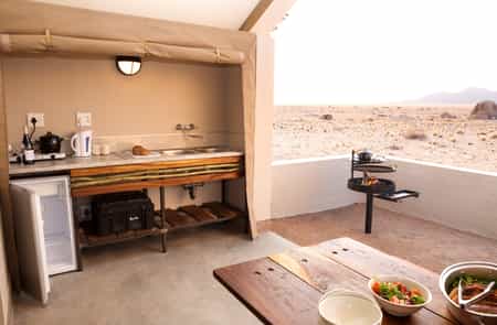Desert Quiver Camp Patio with kitchenette and barbeque