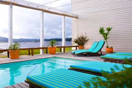 Our beautiful splash pool is located on the edge of the Knysna Lagoon.