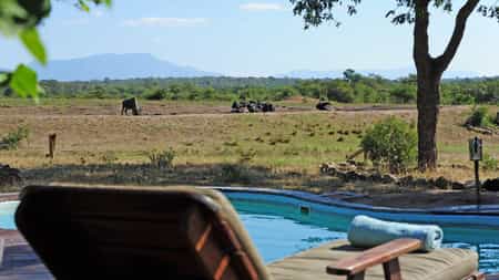 Pool deck with view of the waterhole 