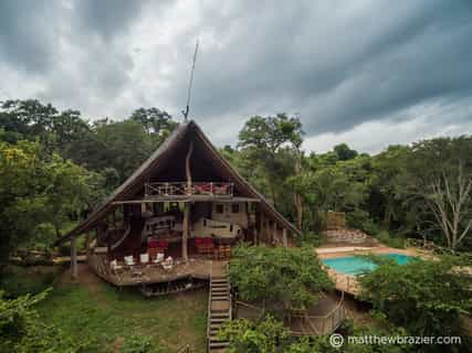 A drone photo of the main Lodge